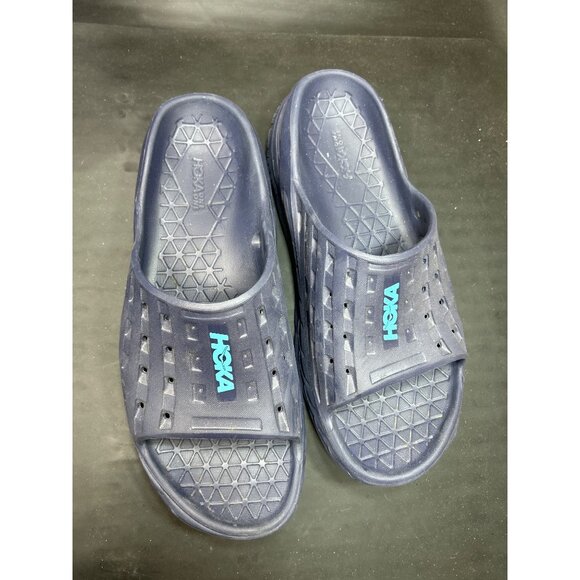 Hoka One One Mens 9 Womens 11 Navy Blue Recovery Slide Sandals Lightweight - Picture 3 of 8